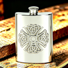 6OZ CROSS EMBOSSED HIP FLASK