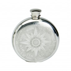 6OZ ROUND PEWTER COMPASS FLASK
